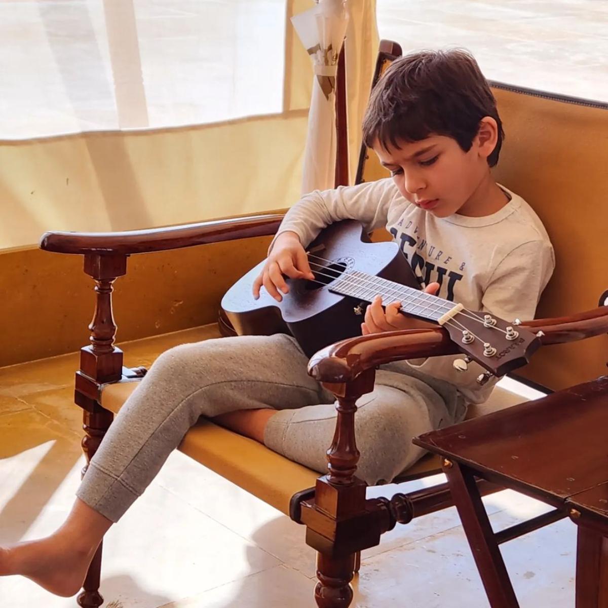 Tamiur`s badi bua, Saba Ali Khan shared recent photos of the birthday boy where he is trying his hand at playing a guitar. "My little Maestro Happy Birthday TimTim. Wishing you life`s best ! So proud of you my champ ...you`re warm kind n full of talent. Keep shining... you`re going to be a good man someday....Mahsha`Allah," read Saba`s caption.  Tamiur`s badi bua, Saba Ali Khan shared recent photos of the birthday boy where he is trying his hand at playing a guitar. "My little Maestro Happy Birthday TimTim. Wishing you life`s best ! So proud of you my champ ...you`re warm kind n full of talent. Keep shining... you`re going to be a good man someday....Mahsha`Allah," read Saba`s caption. 